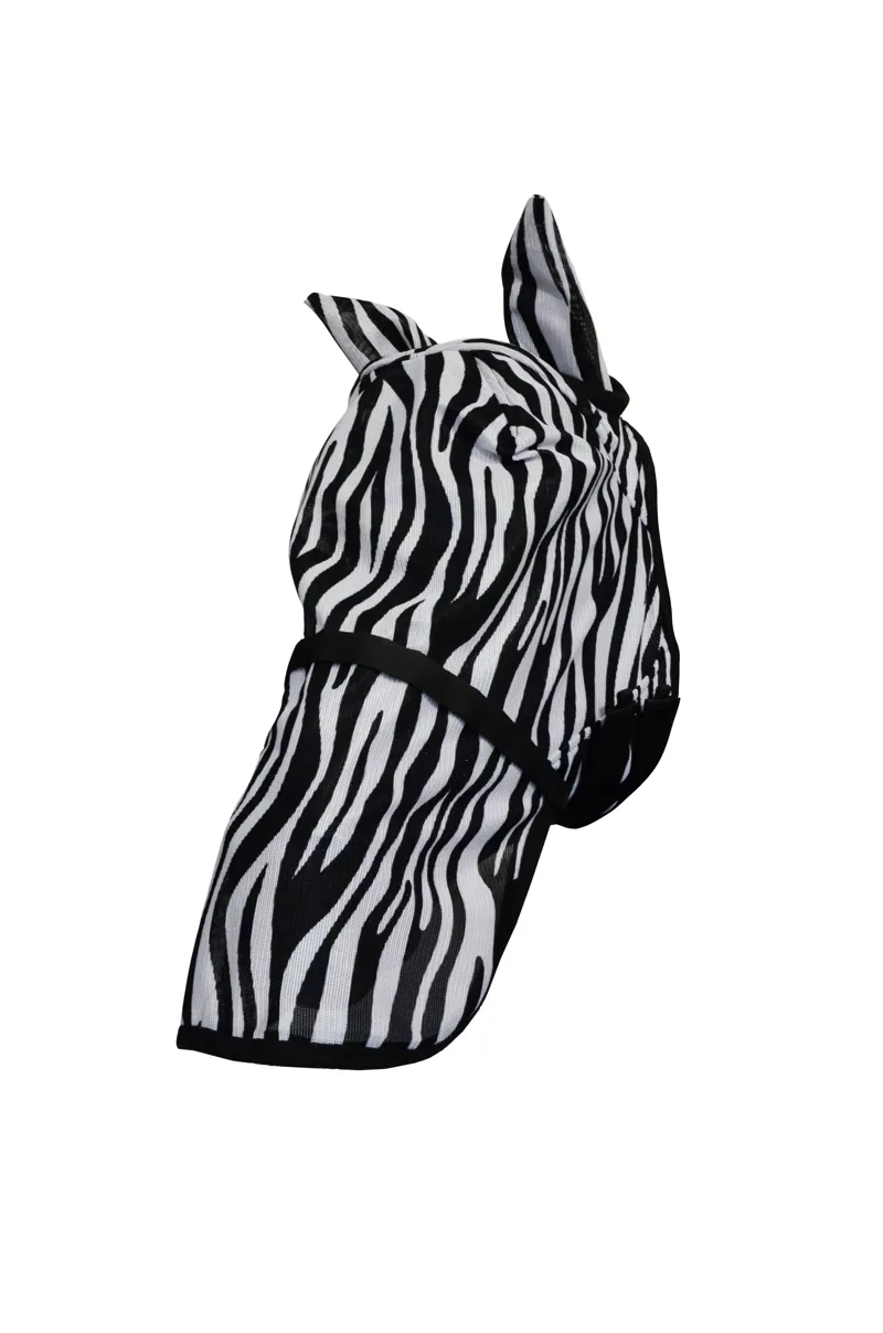 Hy Equestrian Zebra Fly Mask With Ears And Detachable Nose - Black/White
